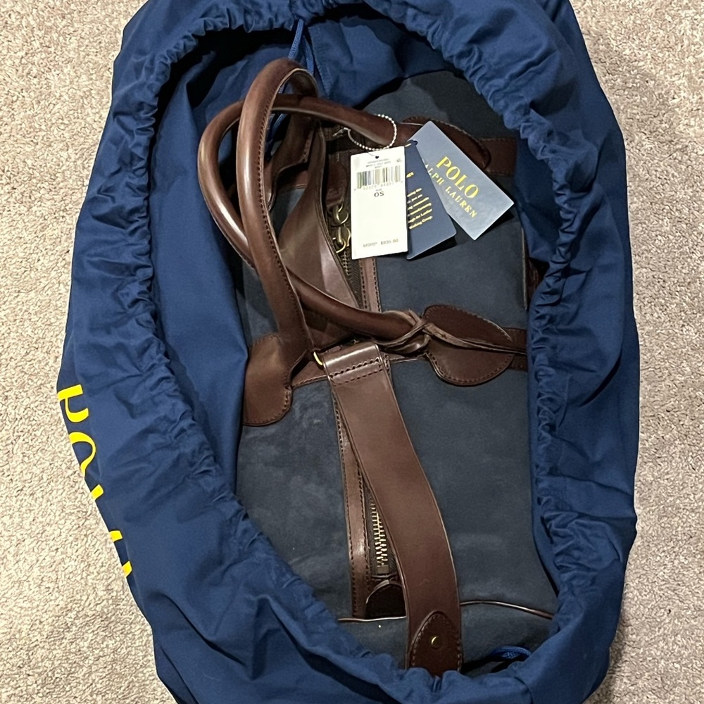 Polo Ralph Lauren Heritage Leather Trim and Suede Duffel Travel Bag - Picture 4 of 5